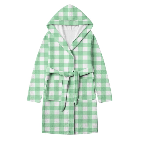 BFHHYA Waffle Knit Loungewear for Girls Long Sleeve V-Neck Hooded Robe with Pockets Fall Winter Trendy Printed Outfits for 5-14 Years