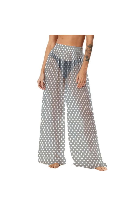 Women Boho Chiffon Pants UPF 50+ Sun protection Polka Dot Palazzo Trousers Wide Leg Summer Beach Pants