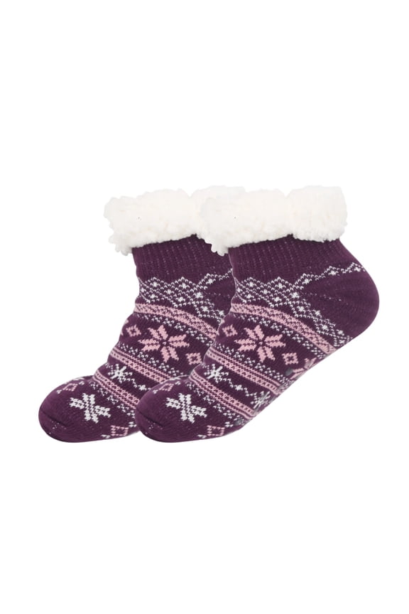 Women's Sherpa Fuzzy Christmas Slipper Socks Printed Fleece-Lined Floor Ankle Socks Warm Winter Floor Socks for Night Relaxation