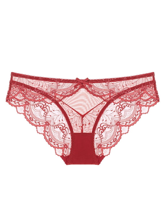 Womens Underwear Lace Panties Transparent Low Waist Thongs with Bow Lace Mesh Seamless Breathable Briefs Underpants