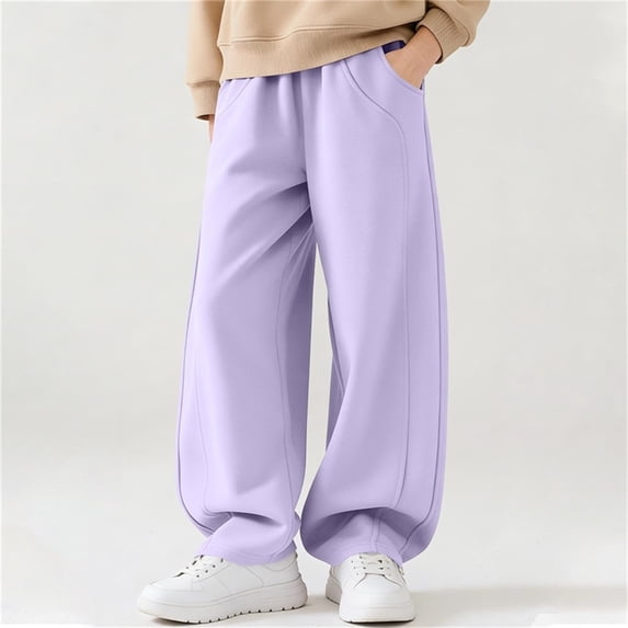 BFHHYA Youth Baggy Sweatpants Straight Leg Elastic Waist Barrel Pants Trendy Casual Athletic Pants for Boys & Girls Size 5-16 Years