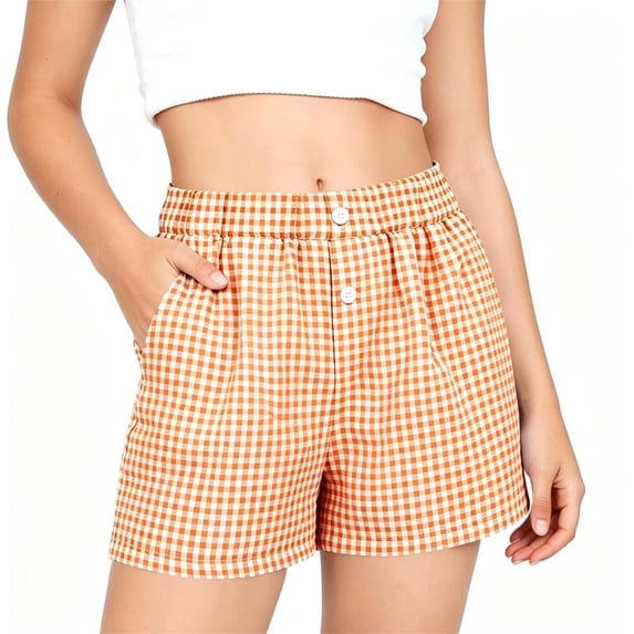 BFHHYA Youth Girls Boxer Shorts Plaid Elastic Waist Straight Leg Shorts Casual Lightweight Y2K Beach Shorts Size 5-14 Years