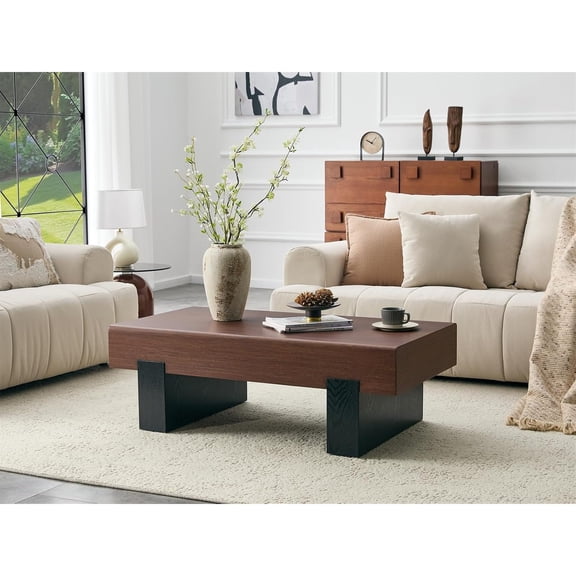 BFJDM 46" Modern Coffee Table for Living Room, Rectangle Wood Coffee Table with Storage, Walnut Wood Grain, Sturdy Thick Legs, Center Table for Small Spaces