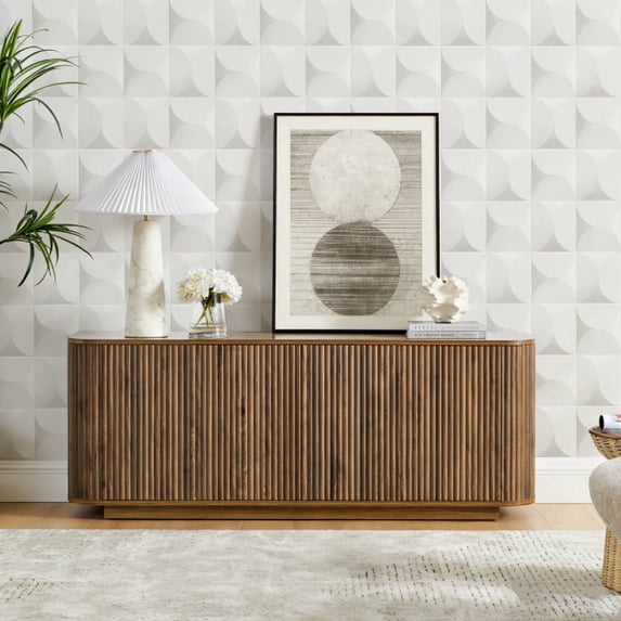 BFJDM Modern Fluted Buffet Cabinet with Storage for Dining Room, Walnut Brown, 64 in L x 24 in H,