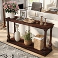 thumbnail image 1 of BFJDM Walnut Pine+MDF Console Table, Sofa Table, Entryway Table, Accent Table with 2 Shelves, Mid-Century Style, 1 of 14