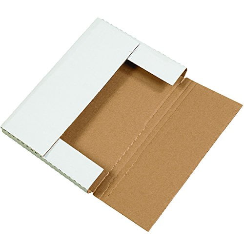 BFM1291 Corrugated Cardboard Easy-Fold Mailers, 12 1/8 x 9 1/8 x 1 Inches, Fold Over Mailers, Adjustable Die-Cut Shipping Boxes, Multi-Depth, Large White Mailing Boxes (Pack of 50)$$Office