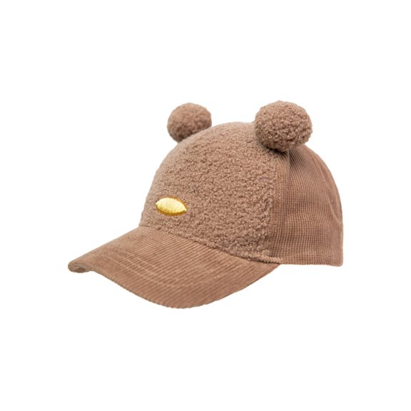 BFNY Girls Child Baseball Style Hat, Brown with 3-D Ears and Faux Sherpa Detail