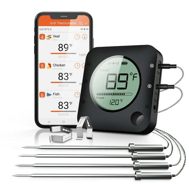 BFOUR Bluetooth BBQ Grill Thermometer, Digital Wireless Meat Probe for