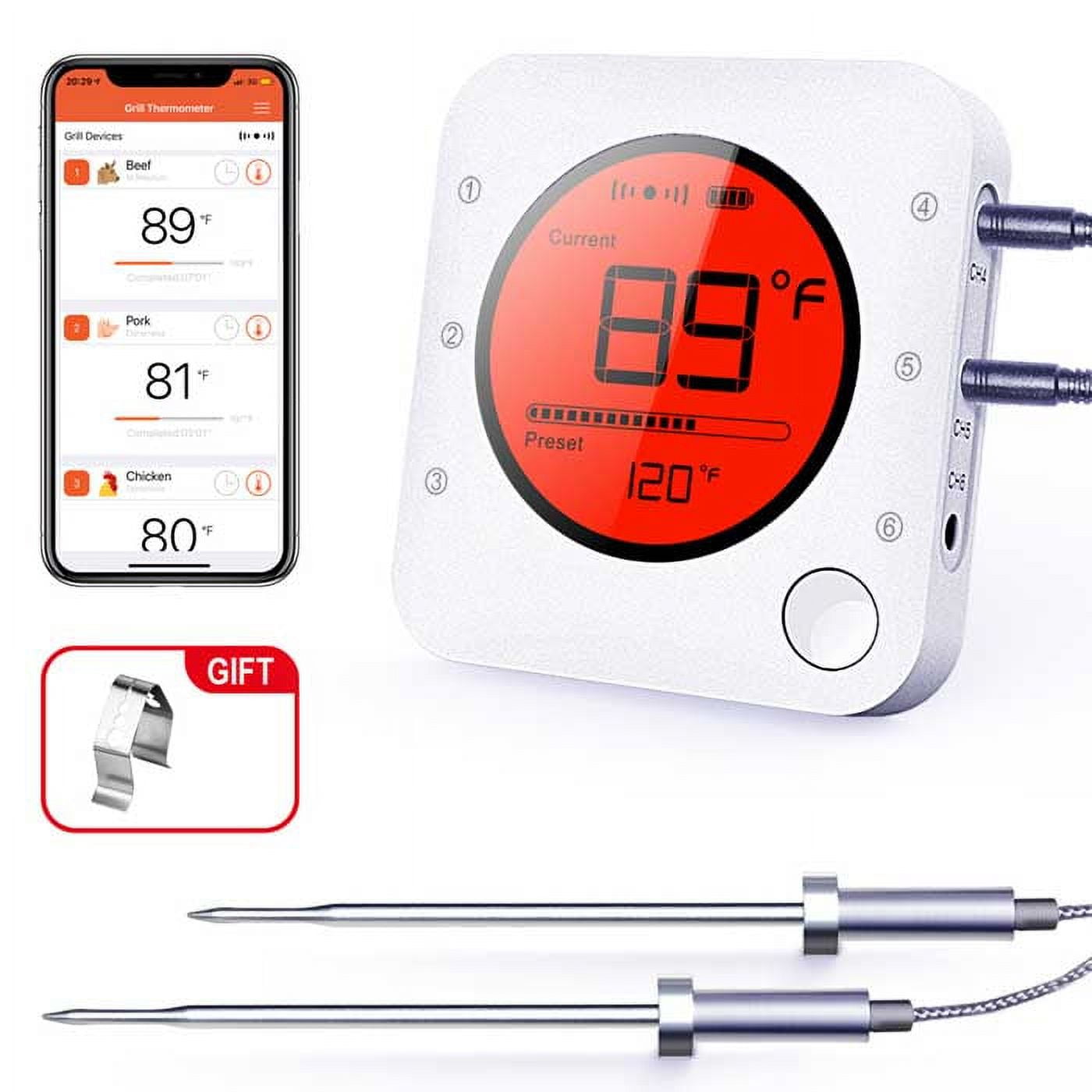 BFOUR Meat Thermometer Wireless Remote BBQ Thermometer with Timer, Instant  Read Food Meat Thermometer, LCD Display 