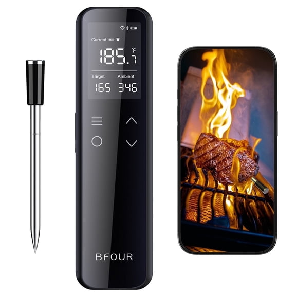 BFOUR BF-70 WiFi Bluetooth Meat Thermometer, Smart LCD Base, 0.5C Accuracy, App Control for Grilling BBQ Oven Smoker