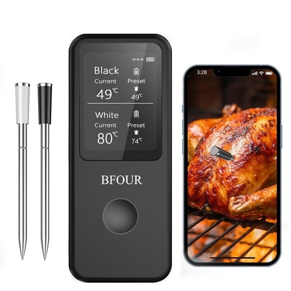 2 Probe Wireless Meat Thermometer Bluetooth, App Controlled, IP67 Waterproof, Wireless Cooking Thermometer for Grill, Oven, Rotisserie