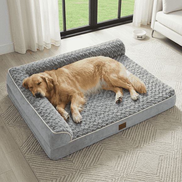 BlissHaven Orthopedic Dog Bed for Extra Large Dogs, 42"x30" Dual-Layer Memory Foam Dog Couch, Waterproof Removable Washable Cover, Non-Slip Bottom