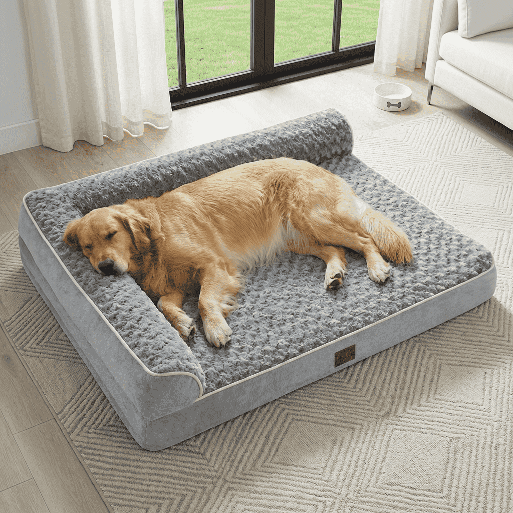 BlissHaven Orthopedic Dog Bed for Extra Large Dogs, 42"x30" Dual-Layer Memory Foam Dog Couch, Waterproof Removable Washable Cover, Non-Slip Bottom