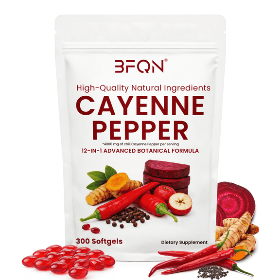 BFQN Cayenne Pepper 12-in-1 Softgels – with Vitamin D3+K2, Grape Seed, Hawthorn & Beetroot Extract, Supports Heart, Vein & Circulation Health, 240 Softgels (80-Day Supply)