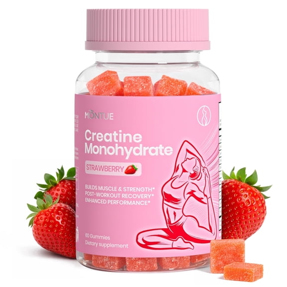 BFQN Creatine Monohydrate Gummies Support Strength & Muscle Recovery, Vegan, Non-GMO, Strawberry, 60 Count