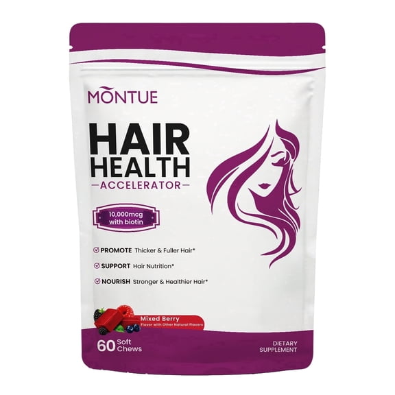 Montue Hair Growth Support Soft Chews with Biotin & Hair-Nourishing Nutrients for Thicker, Fuller Hair, Mixed Berry, 60 Soft Chews