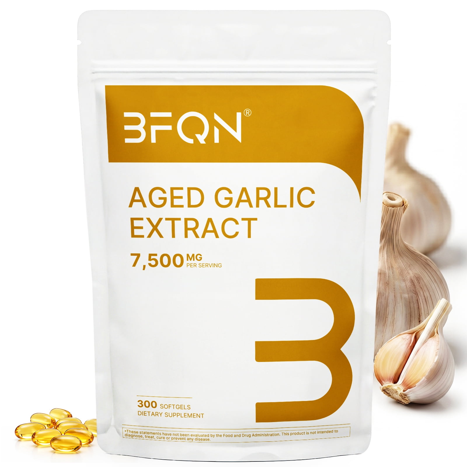 BFQN  Aged Garlic Extract Softgels – 2-Year Aged Allium Sativum, Non-GMO, Gluten-Free, 300 Softgels (5-Month Supply for Men & Women)