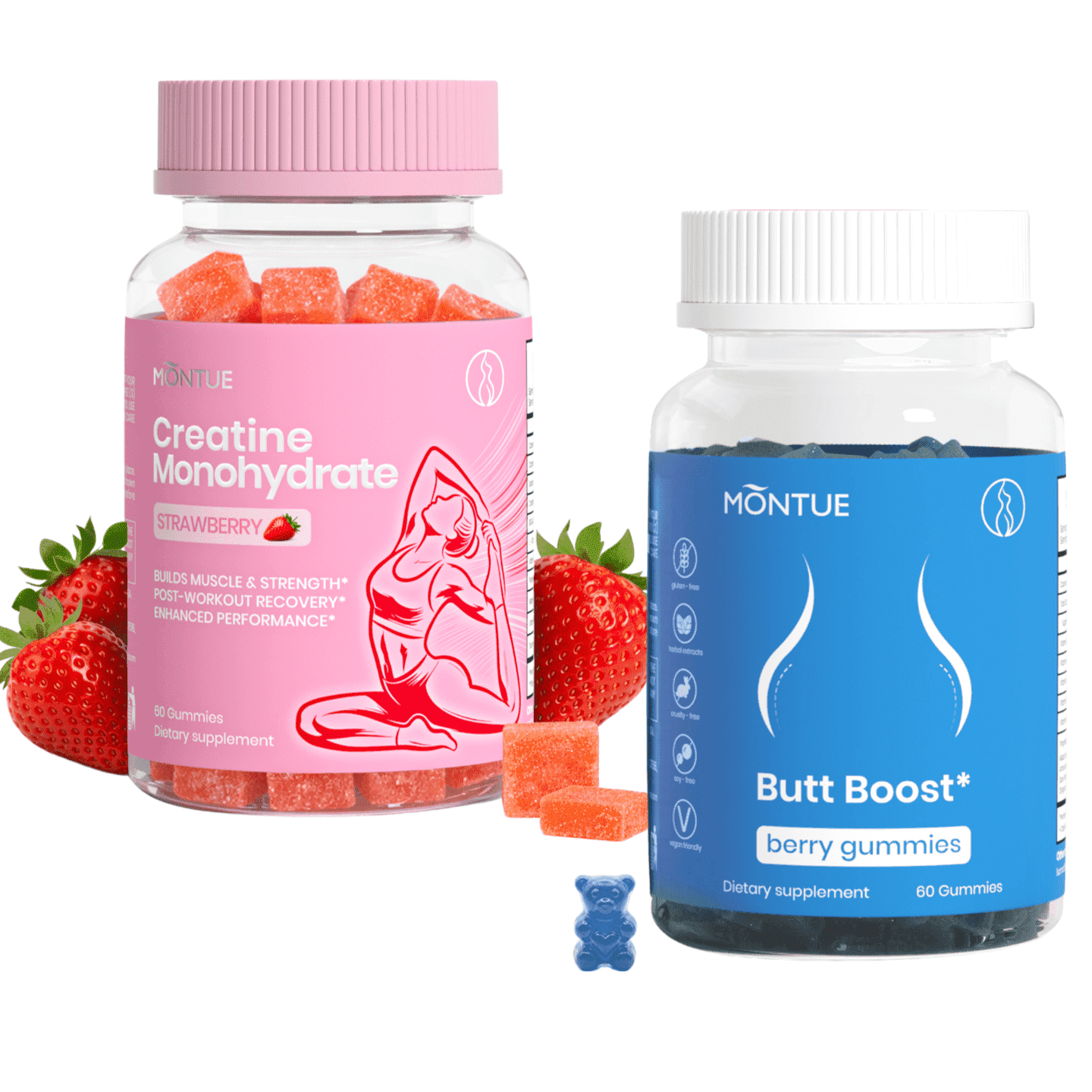BFQN Peach Support Multivitamin Gummies and Creatine Monohydrate Gummies for Women – with Herbal Extracts & Essential Vitamins, Berry Flavor, 2-Pack (120 Gummies)
