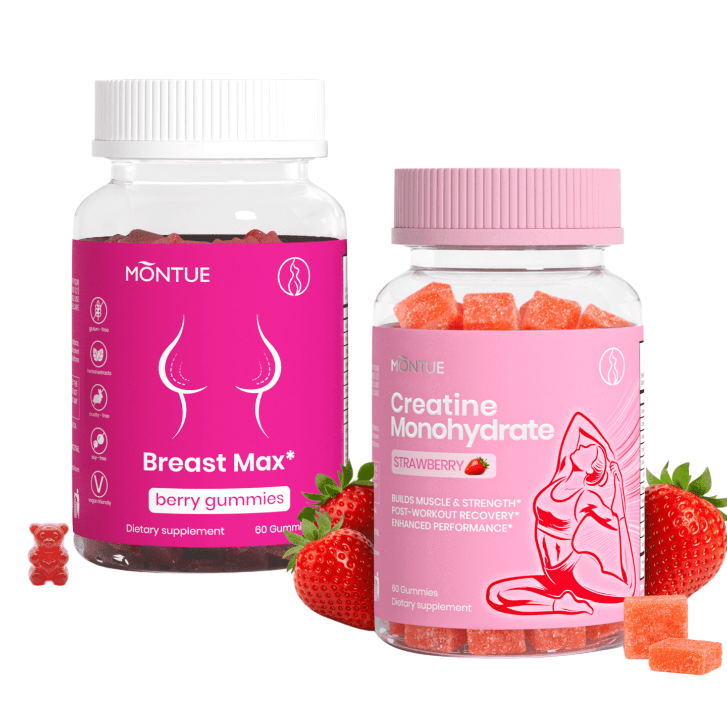 BFQN Top Support Multivitamin Gummies and Creatine Monohydrate Gummies for Women – with Herbal Extracts & Essential Vitamins, Berry Flavor, 2-Pack (120 Gummies)