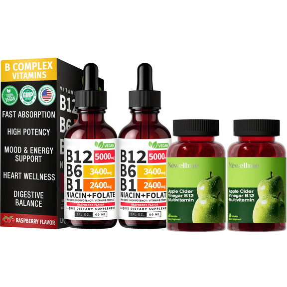 BFQN Vitamin B12 and B6 Liquid Drops, B12 Methylcobalamin 5000mcg for Energy, Brain, and Heart Support, Raspberry Flavor, Vegetarian, 2 Pack, 4oz