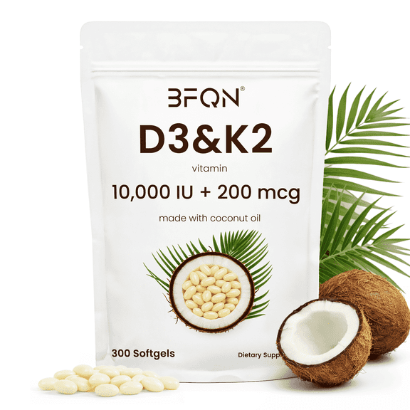 Nutrajoy Vitamin D3 10,000 IU + K2 MK-7 200 mcg High Potency 2-in-1 D & K Complex, Gluten-Free 300 Softgels