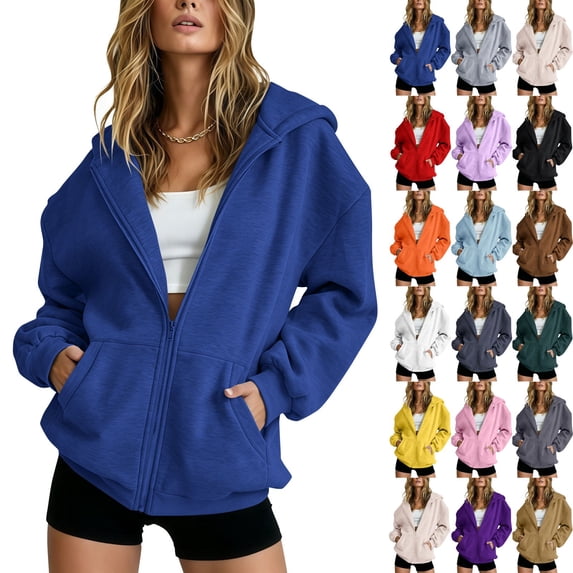 BFRGSIJ Full Zip Up Hoodie for Women Drawstring Hooded Sweatshirt Lightweight Casual Fall Winter Jacket with Pocket M