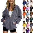 thumbnail image 1 of BFRGSIJ Full Zip Up Hoodie for Women Drawstring Hooded Sweatshirt Lightweight Casual Fall Winter Jacket with Pocket XL, 1 of 5