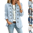 thumbnail image 1 of BFRGSIJ Women's Denim Jean Jacket Vintage Lightweight Collared Ruffled Double Breasted Coat with Side Pockets Casual Long Sleeve Outerwear M, 1 of 6