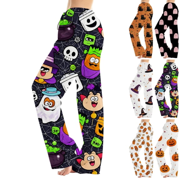 BFRGSIJ Women's Halloween Pajama Pants Baggy Wide Leg Drawstring Sleep Pants with Pockets Casual Loungewear Sleep Bottoms XL
