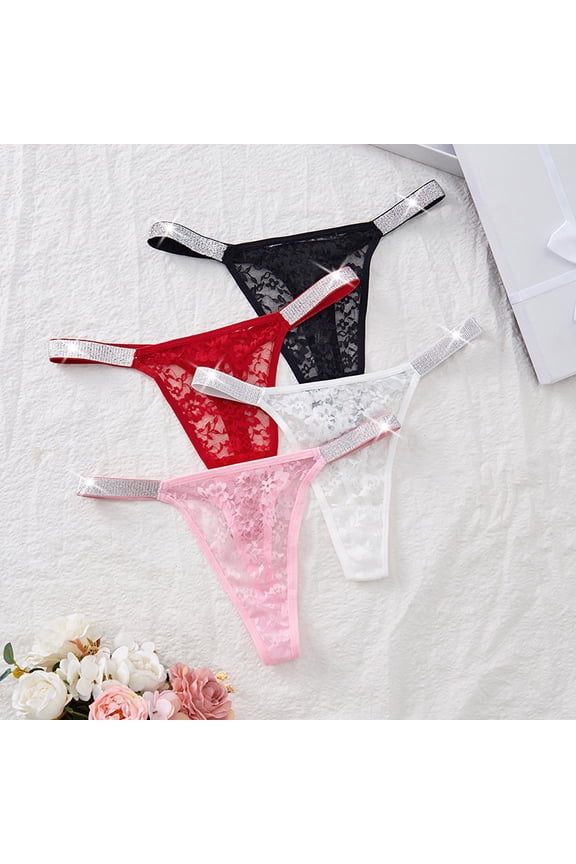 G-String Thongs for Women Lace Shine Strap Underwear Sexy Comfortable Panties Underwear 4 Pack