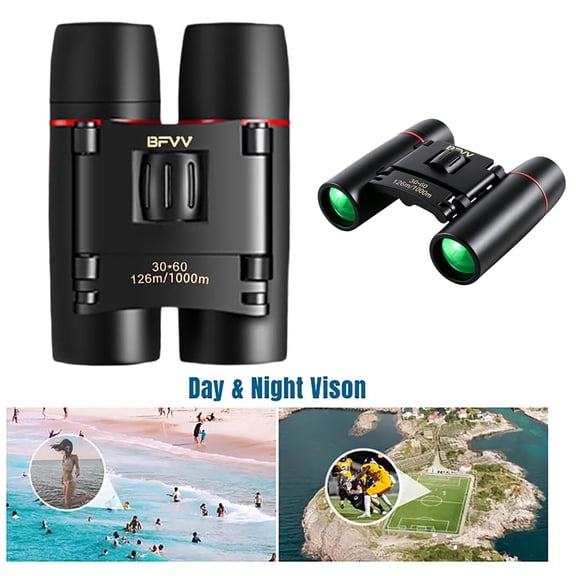 BFVV 30x60 Pocket Compact Binoculars for Adults & Kids - High Power HD with Low-Light Night Vision, Ideal for Bird Watching, Hunting, Concerts, Outdoor Hiking - Small, Lightweight
