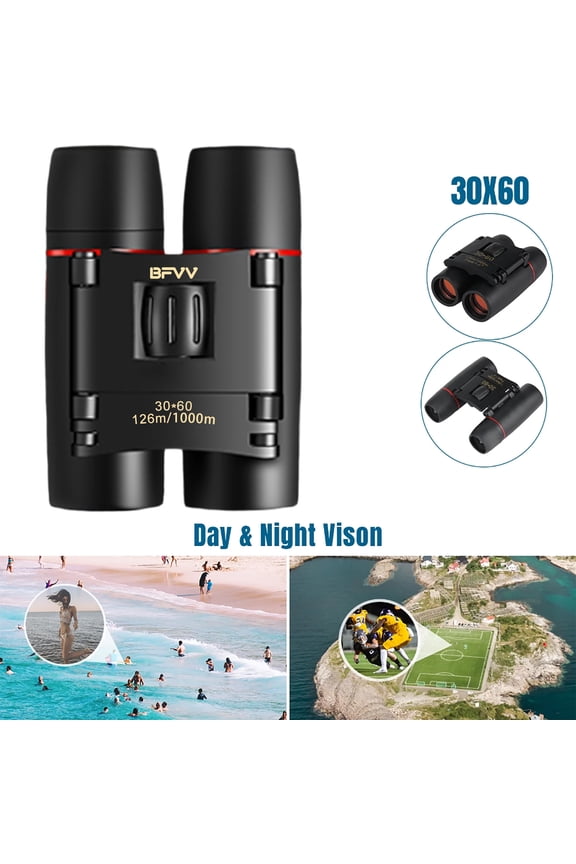 30x60 Pocket Compact Binoculars for Adults & Kids - High Power HD with Low-Light Night Vision, Ideal for Bird Watching, Hunting, Concerts, Outdoor Hiking - Small, Lightweight