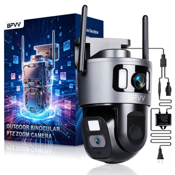 BFVV 4K Dual Lens Security Camera Outdoor, 360° PTZ Full Color Night Vision Wireless Wifi Cameras, Ideal for Home & Business