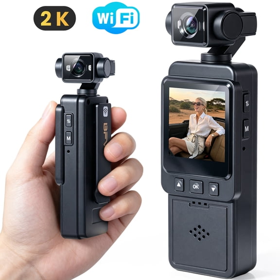 BFVV Action Body Vlogging Mini Pocket Camera - 360° Rotating Wide Angle Lens, Audio & Video Recording, Portable, Black