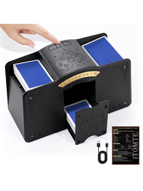 Automatic Card Shuffler 4 Deck, Rechargeable Electric Playing Card Dealer for Poker Texas Holdem UNO Blackjack Home Card Games