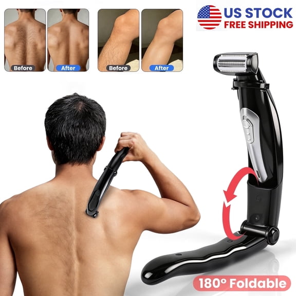 BFVV Electric Back Shaver for Men Body Groomer Trimmer with Long Foldable Handle Rechargeable - for Face/Beard/Back - Gifts for Husband/Dad