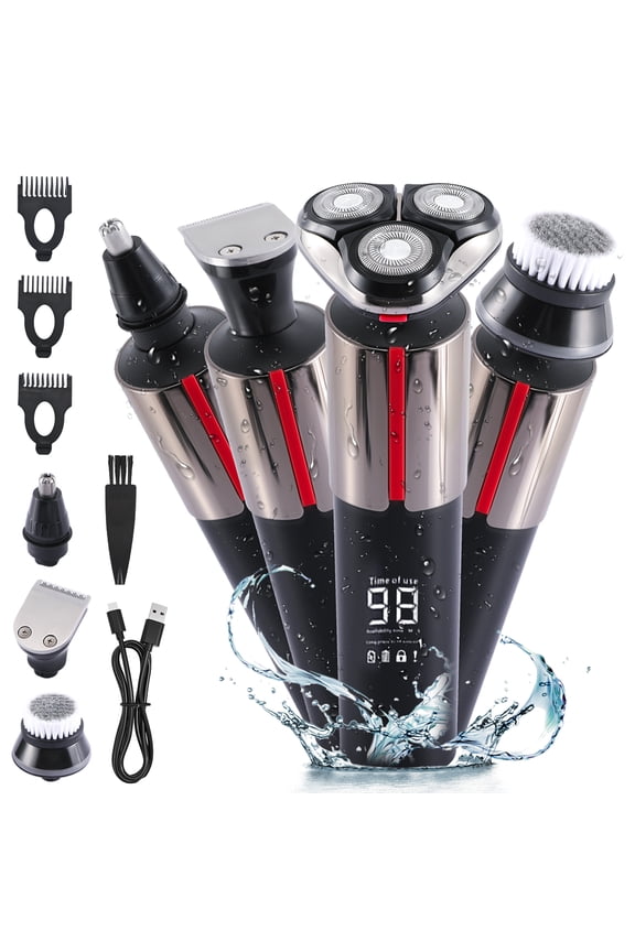 Electric Shaver Razor Cordless Beard Trimmer for Men Facial Nose Hair Shaving 5 in 1 Grooming Kit Waterproof USB Rechargeable Dry Wet
