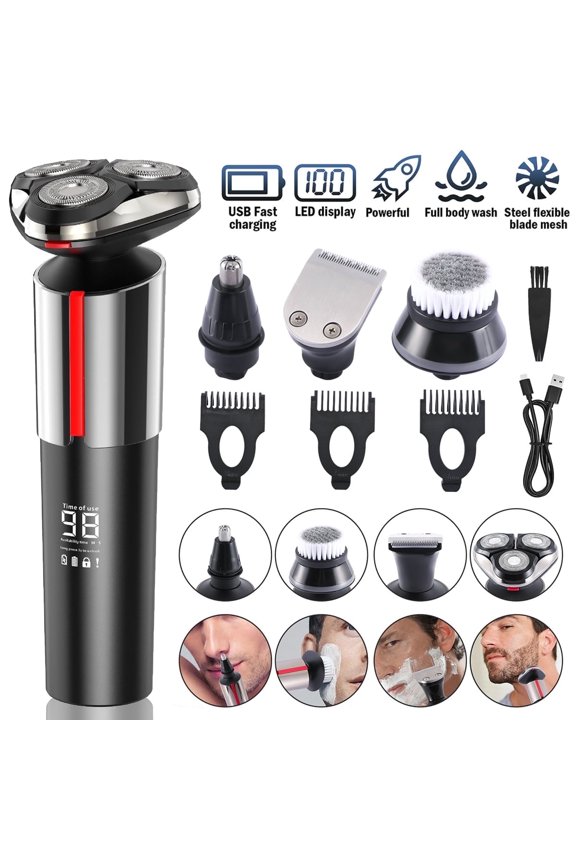 Electric Shaver Razor - Cordless 5-in-1 Grooming Kit (Beard/Facial/Nose Trimmer) for Men, Waterproof, Dry & Wet Shaving, 3D Floating Blades - Electric Trimmer, Rechargeable Shaver