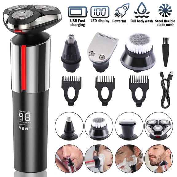 BFVV Electric Shaver Razor - Cordless 5-in-1 Grooming Kit (Beard/Facial/Nose Trimmer) for Men, Waterproof, Dry & Wet Shaving, 3D Floating Blades - Electric Trimmer, Rechargeable Shaver