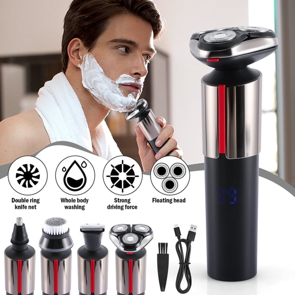 Electric Shaver Razor for Men, 5-in-1 Grooming Kit, Beard Facial Nose Hair Trimmer, Wet and Dry Shaving, 3D Floating Blade, Rechargeable