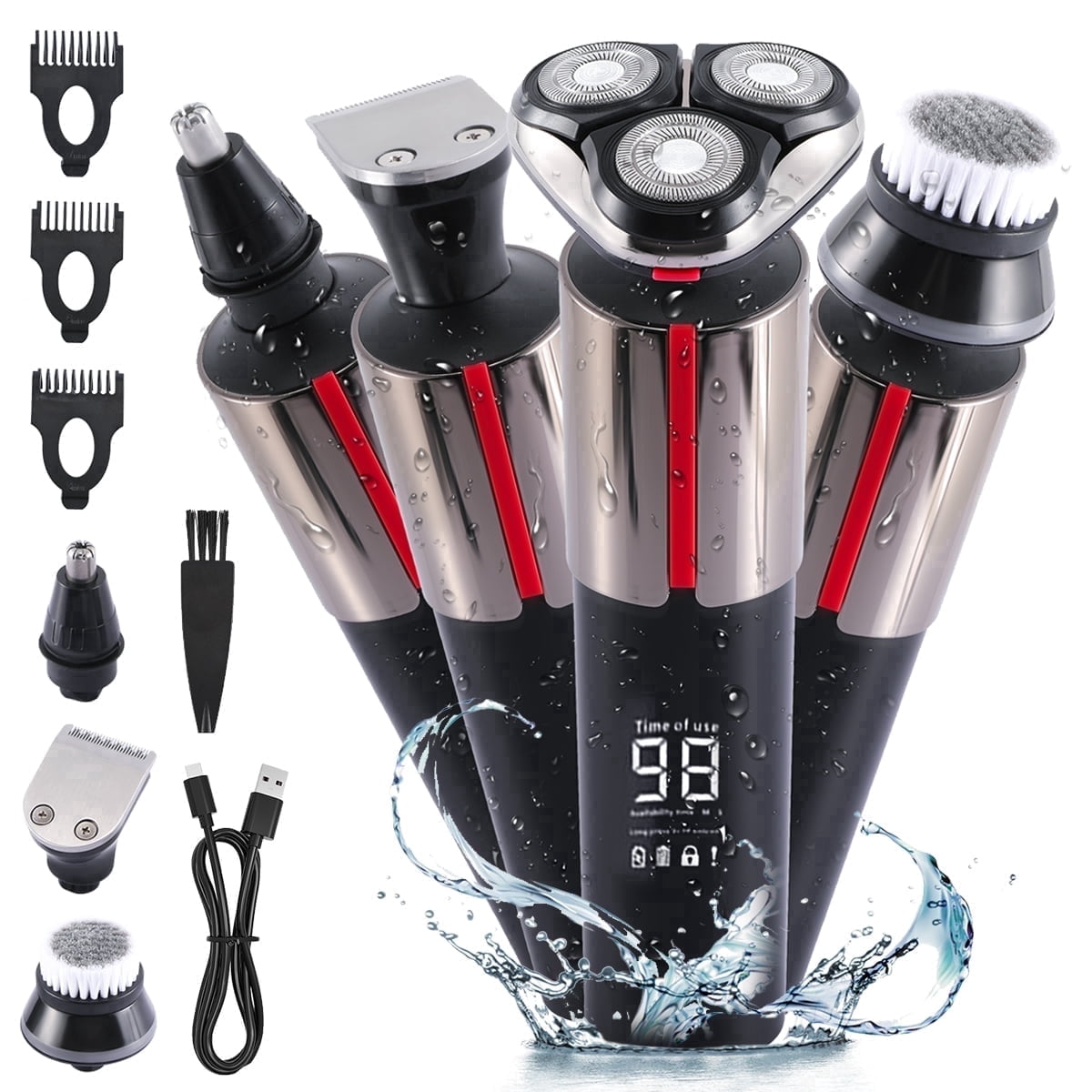 BFVV Electric Shaver Razor - Cordless 5-in-1 Grooming Kit (Beard/Facial/Nose Trimmer) for Men, Waterproof, Dry & Wet Shaving, 3D Floating Blades - Electric Trimmer, Rechargeable Shaver