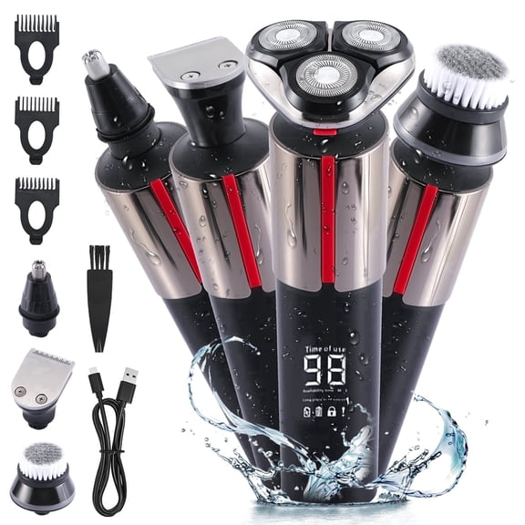 BFVV Electric Shaver Razor - Cordless 5-in-1 Grooming Kit (Beard/Facial/Nose Trimmer) for Men, Waterproof, Dry & Wet Shaving, 3D Floating Blades - Electric Trimmer, Rechargeable Shaver