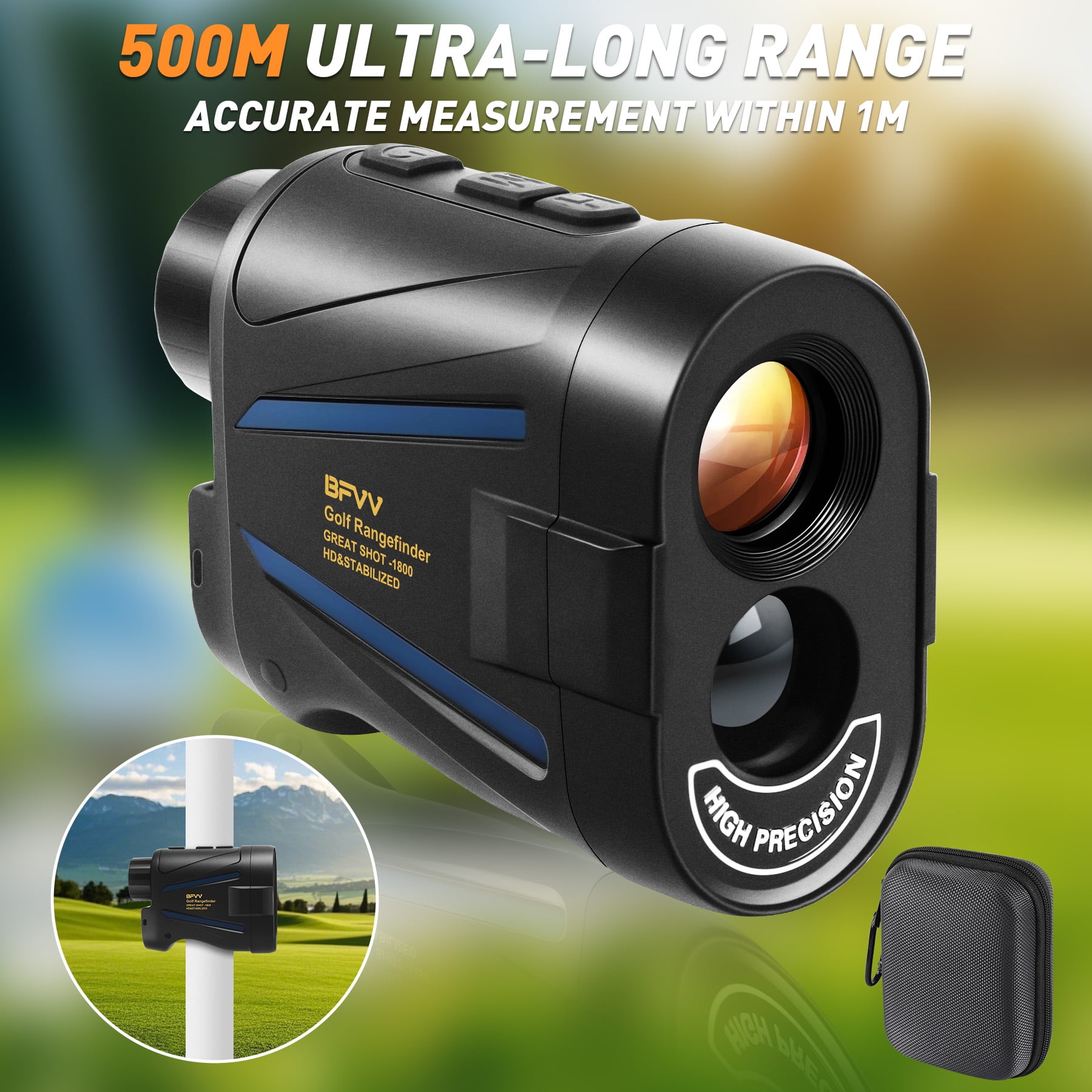 BFVV Golf Rangefinder with Slope, 2000 Yards Laser Range Finder Golfing, 6X Magnification, Flag Pole Locking Vibration, Rechargeable Range Finders -IP54 Laser Rangefinder Hunting