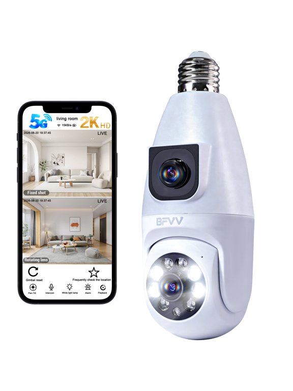 Light Bulb Wifi Security Camera - 360° HD Night Vision, Smart AI Motion Detection, 2.4GHz Wireless Cameras for Home Indoor/Outdoor