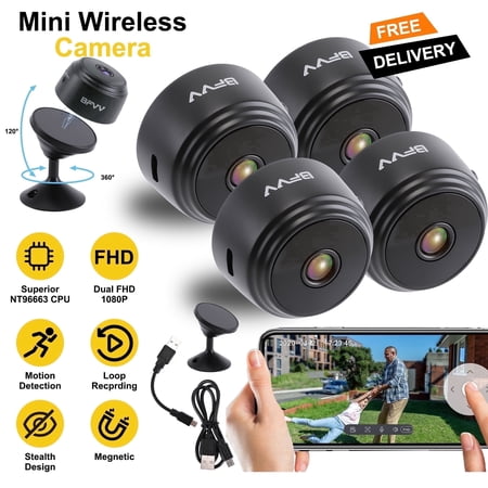 BFVV Mini Camera WiFi Wireless Camera Nanny Cam,4PACKS, 1080p HD Camera Home Security Camera,Night Vision Small Camera Dog Pet Baby Real Time