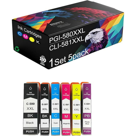 PGI-580 CLI-581 Ink Cartridges, High Yield 1200 Pages, Reliable Performance Compatible for Canon PIXMA TS705 TR7550 TR8550, TS6150 TS6250 TS8150 TS8152 TS8250, TS9150 TS9550 TS9551C