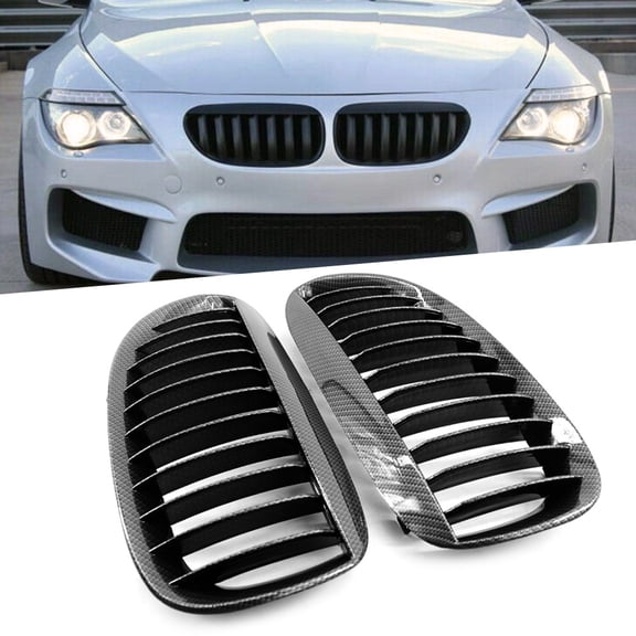 BFY 1Pair Car Front Kidney Bumper Grille For BMW E63 E64 650i 6 Series M6 2004-2010 Carbon Fiber Look