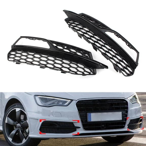 BFY 2PCS for Audi A3 S-Line S3 2013-17 Front Bumper Fog Light Honeycomb Grille Cover