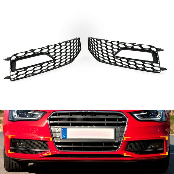 BFY 2PCS for Audi A4 B8.5 S-line S4 RS4 2013-15 Honeycomb Front Bumper Grille Cover