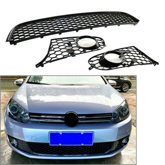 BFY 3Pcs Car Front Lower Bumper Mesh Grille Honeycomb Fog Light Grill For VW Golf 6 Jetta MK6 2009 2010 2011 2012 2013